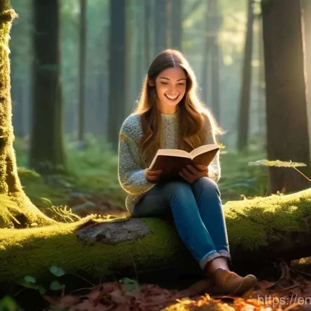 또봇 스토리 속 감동 장면 - **Prompt 1: Enchanted Forest Reading Nook**
    A young woman with long, flowing brown hair, wearing...