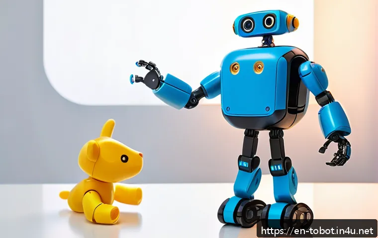 또봇 제작 과정에 참여한 기술들 - A futuristic robotic toy named Tobot made from smart polymers and eco-friendly materials, showcasing...
